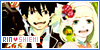 fan listing button for the ship of rin and shiemi from blue exorcist with official artwork of them together on the button